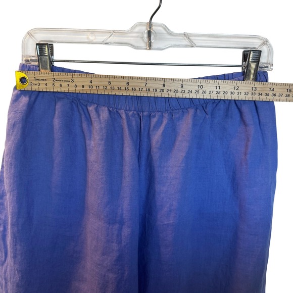 FLAX Linen Wide Leg Cropped Pants Blue Purple Elastic Waist Women's Size S - Picture 6 of 9